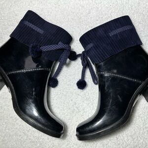 Marc Jacobs Navy Glossy Ankle Rain Boots with Knit Cuff